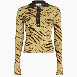 Ganni Yellow and Black Tiger Stripe Long Sleeve Top